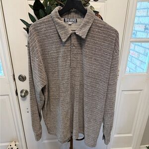 Box Office Soft & Funky Stripe Velour Polo Shirt Long Sleeves L